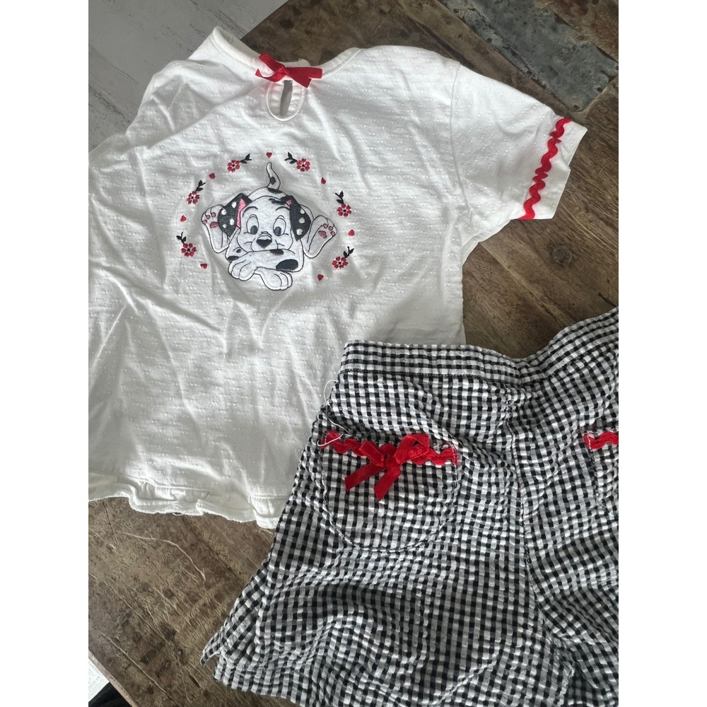 Vintage Disney 101 Dalmatians Gingham Short Set White Red 3T